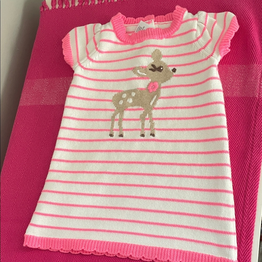 Gymboree Pink and White Striped Dress with Deer Design
